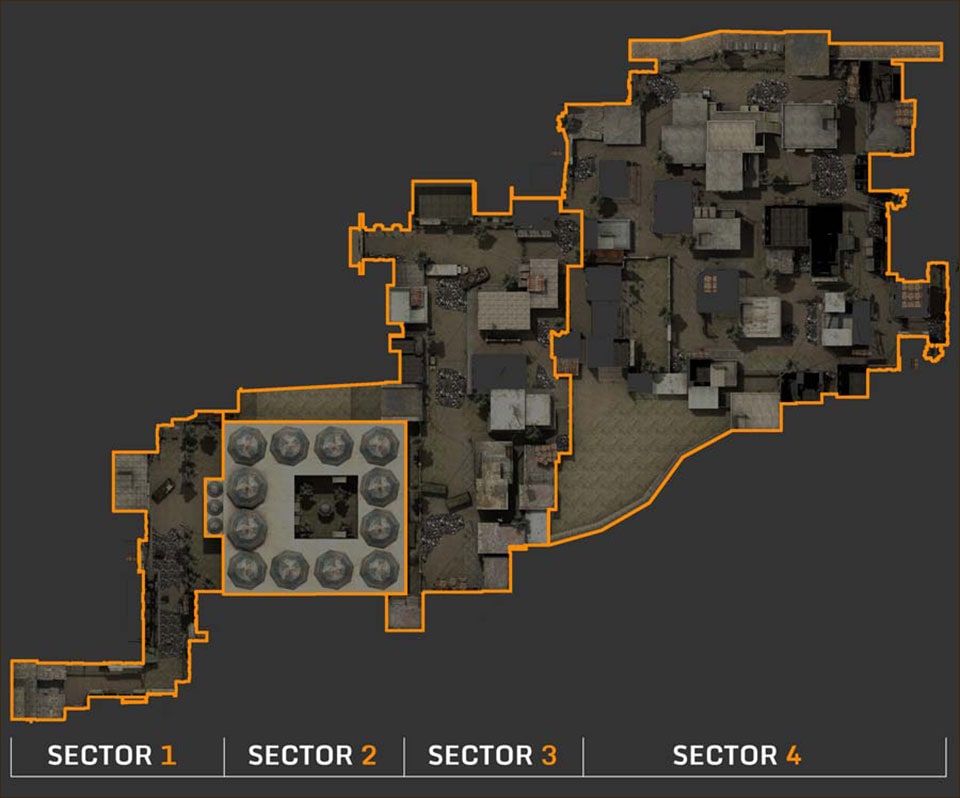The Fireteam Mode Desert Thunder Map is divided into four sectors: